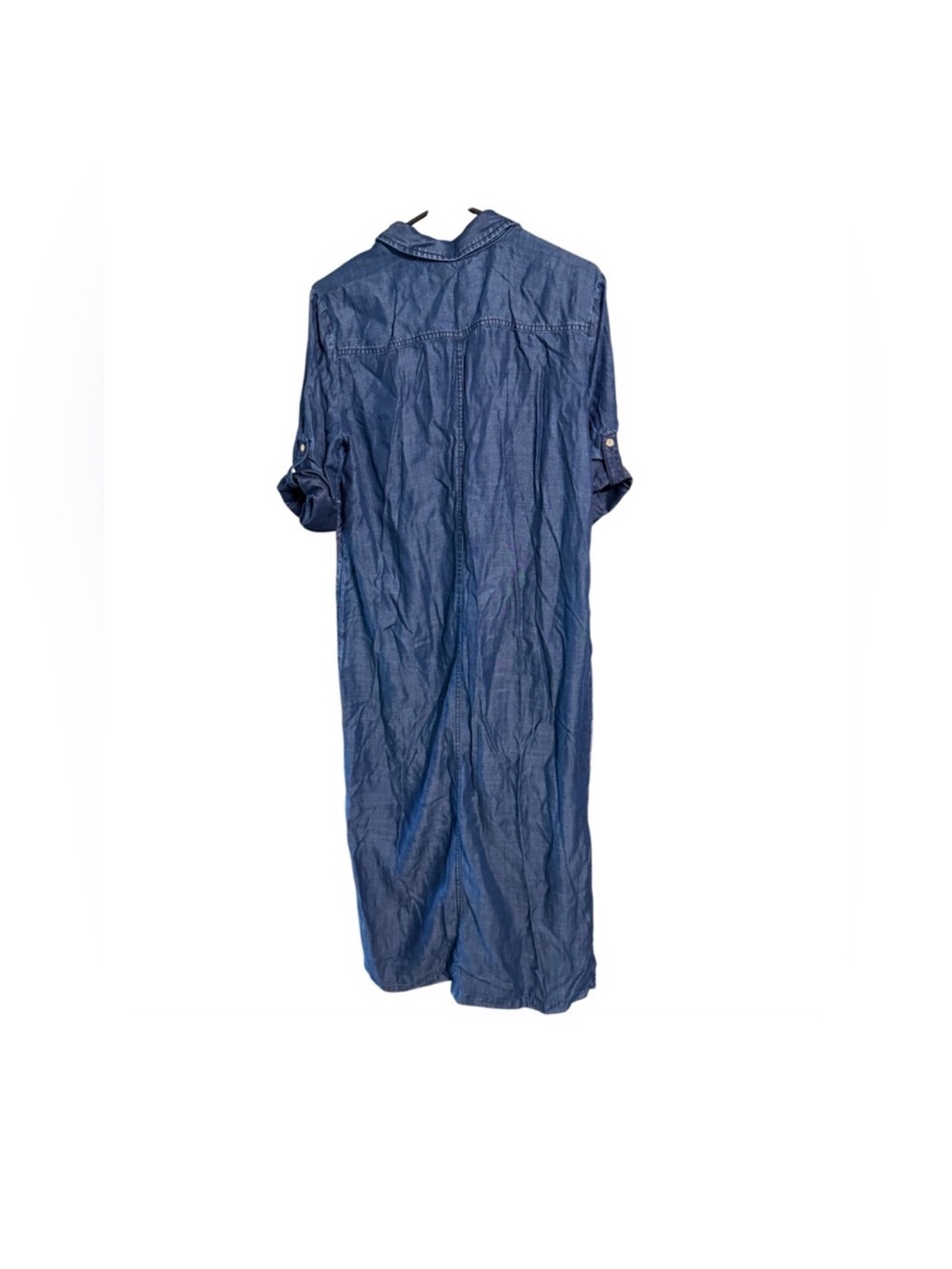 Chico’s Floral Denim Button Front Maxi Shirt Dress Blue Size 1.5P Petite - Picture 4 of 6